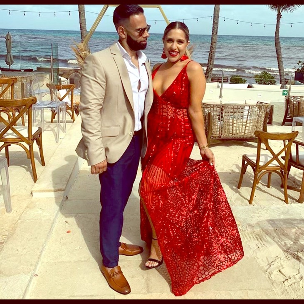 Alamour the label Red sheer sequin maxi dress